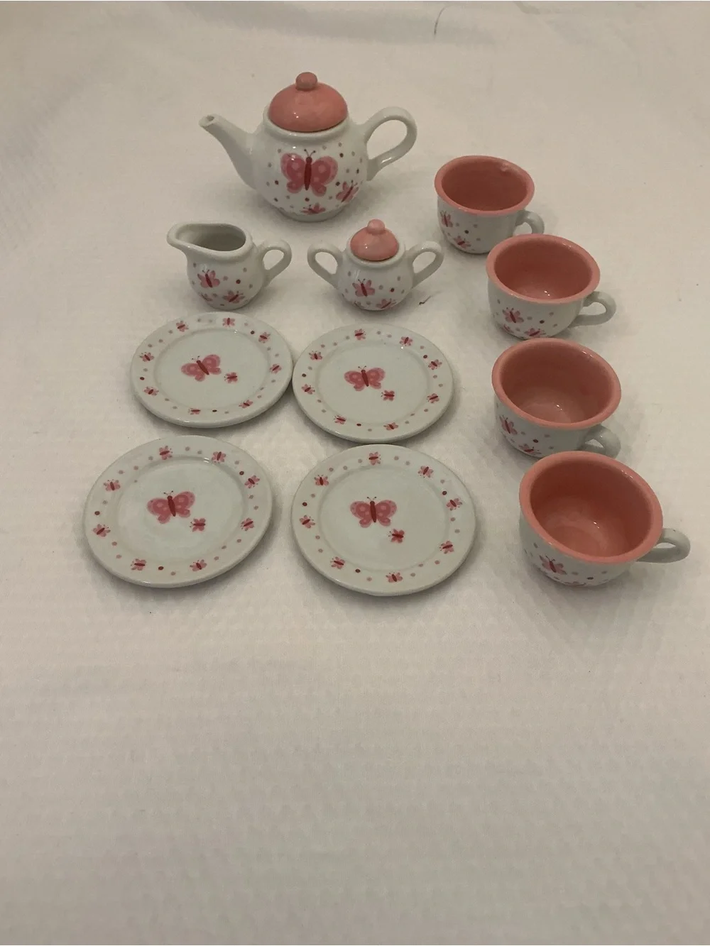 Mini Ceramic Tea Set with Pink Butterfly Accents